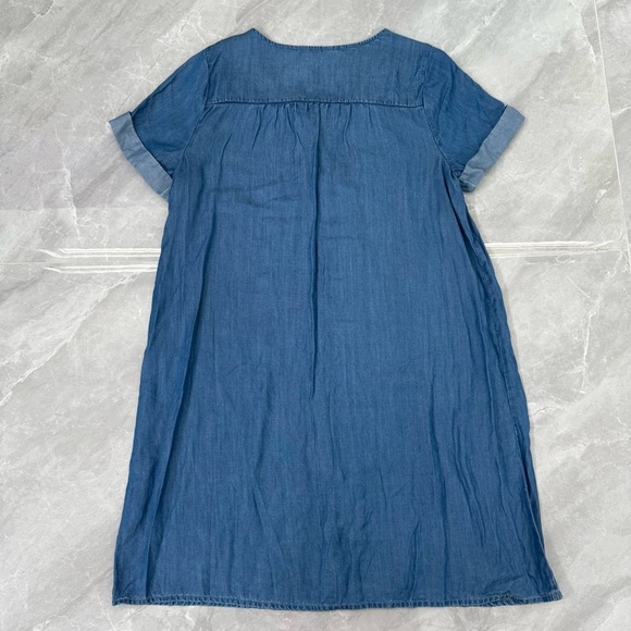 Women’s Lucky Brand Chambray Denim Lace Up Short Sleeve V-Neck Dress Medium - Picture 10 of 16